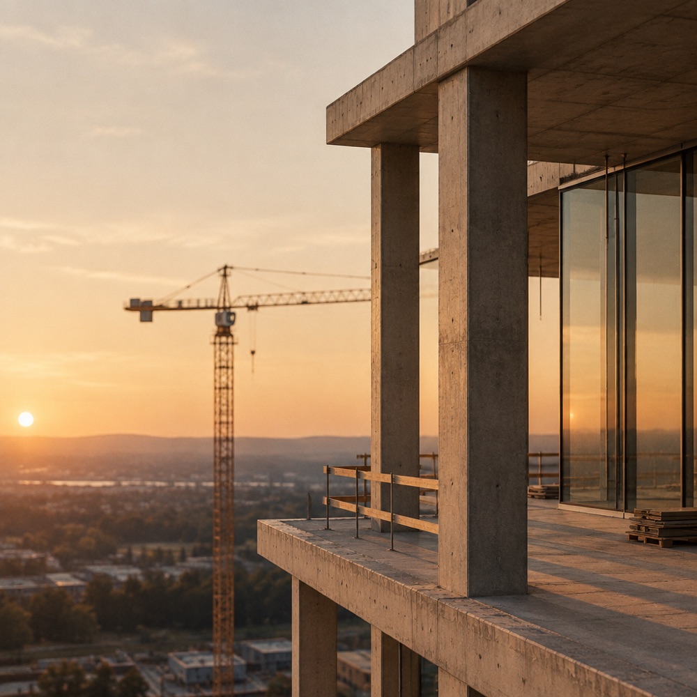 Edificio en construcción al atardecer