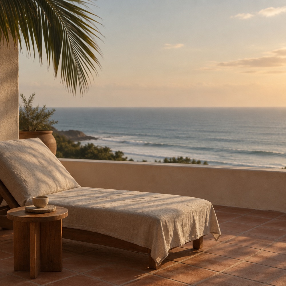 Terraza de hotel frente al mar